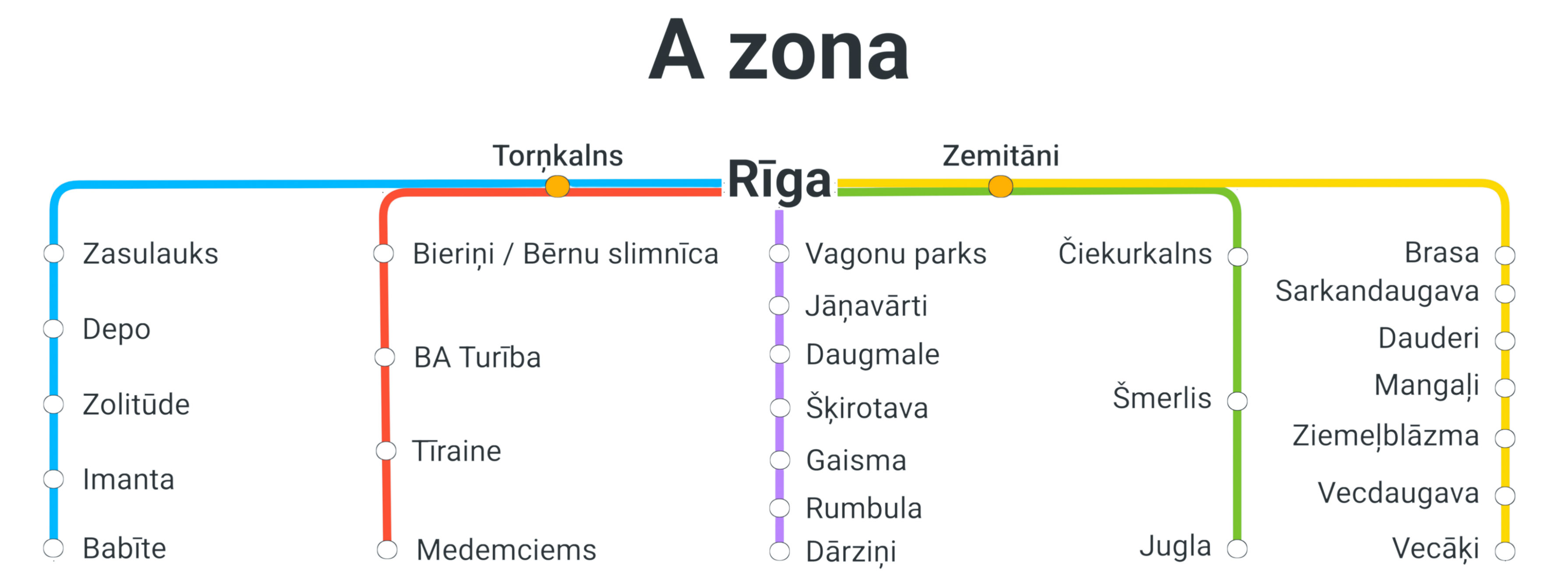 Attēls ar karti, kur attēlotas A zona vilcienam